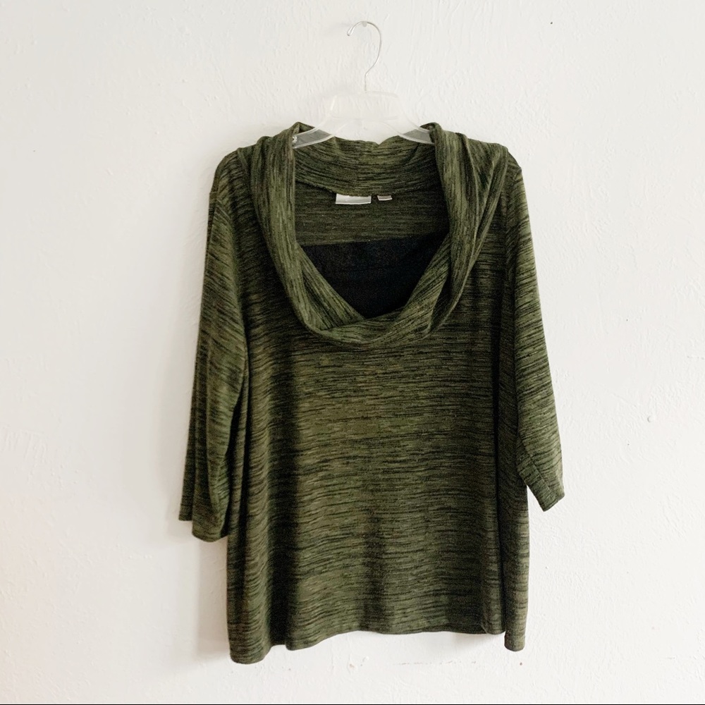 Avenue Green Black Cowl Neck 3/4 Sleeve Top 18/20